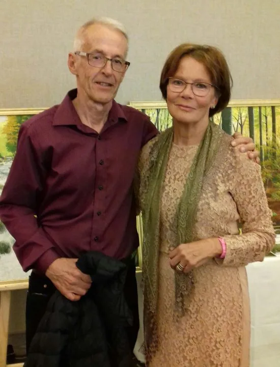 Jerry och Marja-Leena. Marja-Leena var en av Sveriges bästa damcyklister på 70-talet, när jag tävlade. Vi var klubbkamrater i flera år och sen har vi hållit ihop som ler och långhalm.